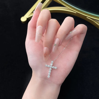 1.26 ctw Cross Round-Cut Lab-Grown Diamond Necklace in PT950 Platinum – APYPN0009-PT