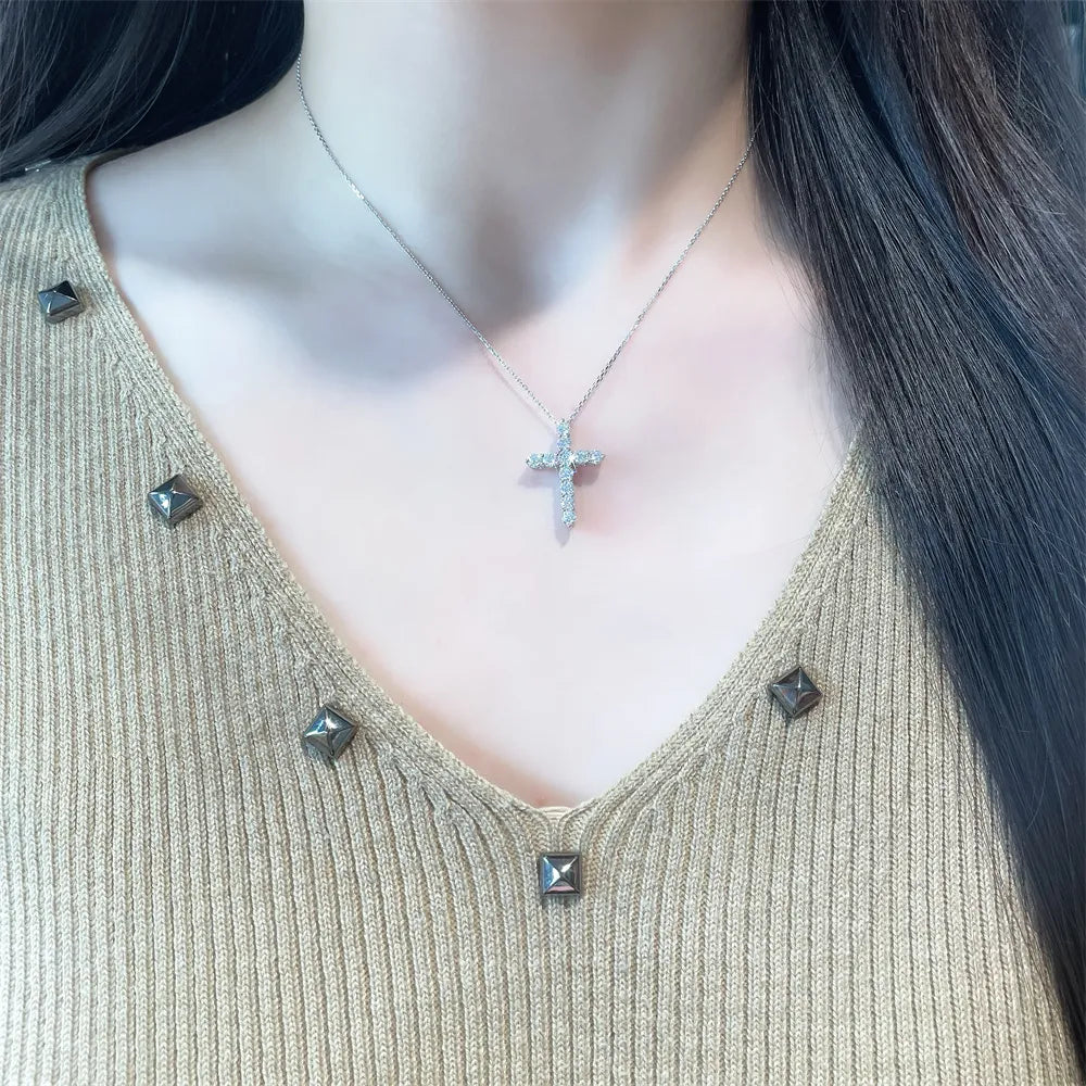 1.26 ctw Cross Round-Cut Lab-Grown Diamond Necklace in PT950 Platinum – APYPN0009-PT