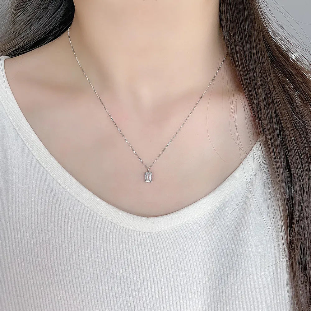 1.08 ct Minimalist Emerald-Cut Lab-Grown Diamond Necklace in PT950 Platinum – APYPN0013-PT