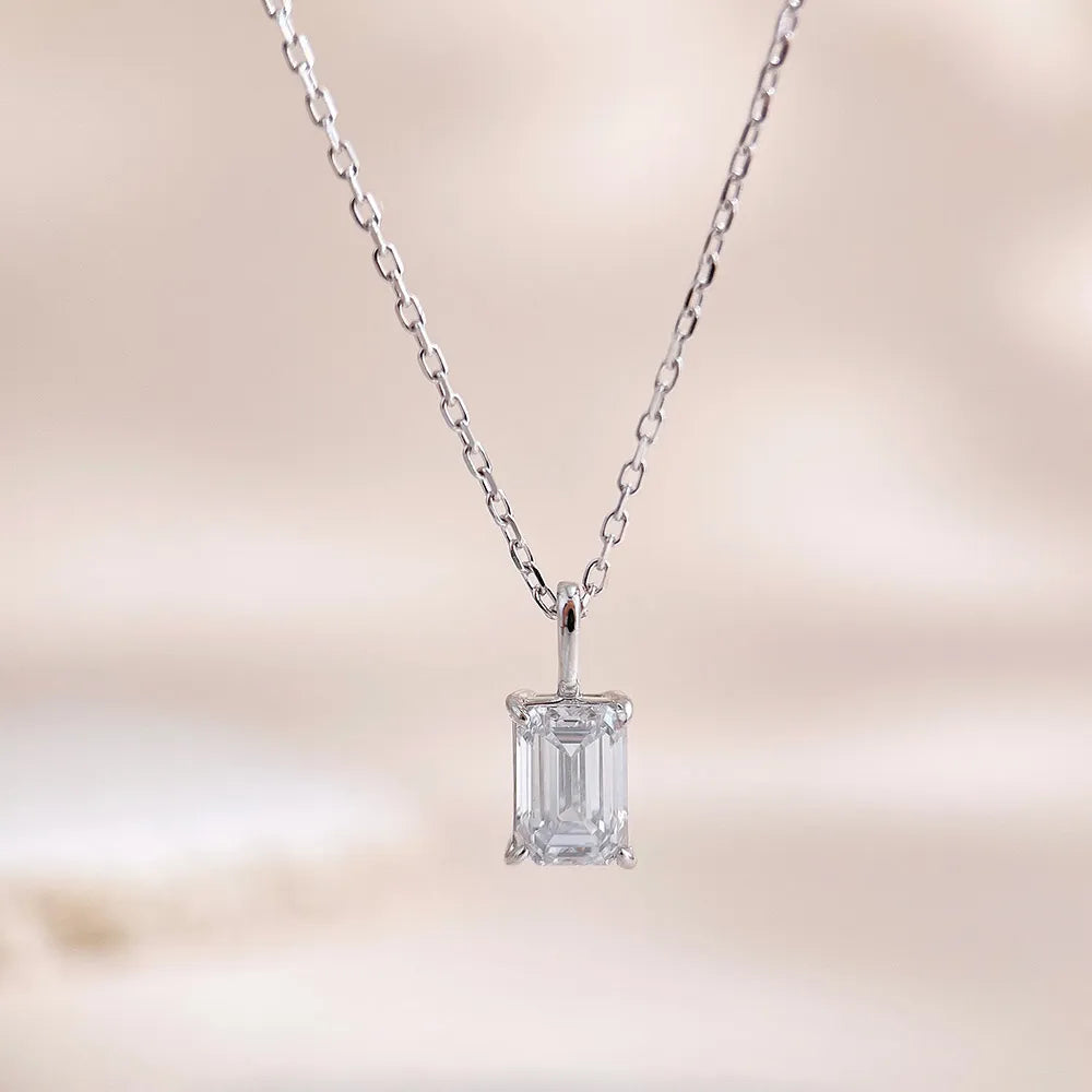 1.02 ct Minimalist Adjustable Emerald-Cut Lab-Grown Diamond Necklace in 925 Sterling Silver