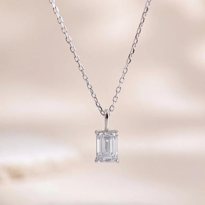 1.02 ct Minimalist Adjustable Emerald-Cut Lab-Grown Diamond Necklace in 925 Sterling Silver