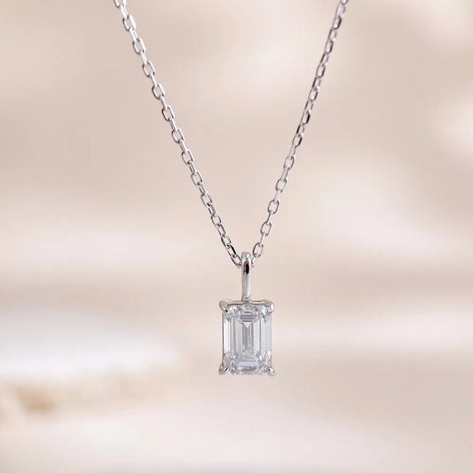1.02 ct Minimalist Adjustable Emerald-Cut Lab-Grown Diamond Necklace in 925 Sterling Silver
