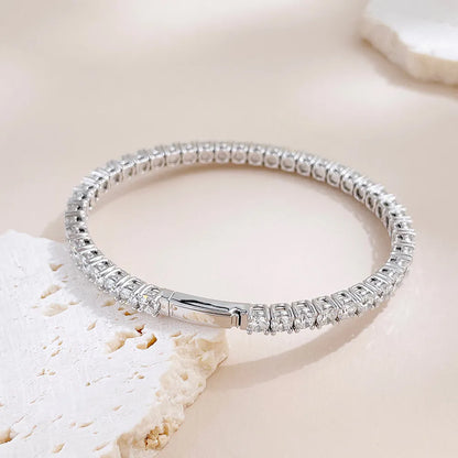 Statement Round-Cut Lab-Grown Diamond Bangle in 18K White Gold