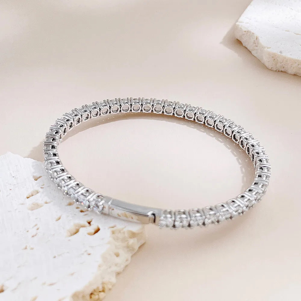 Statement Round-Cut Lab-Grown Diamond Bangle in 18K White Gold