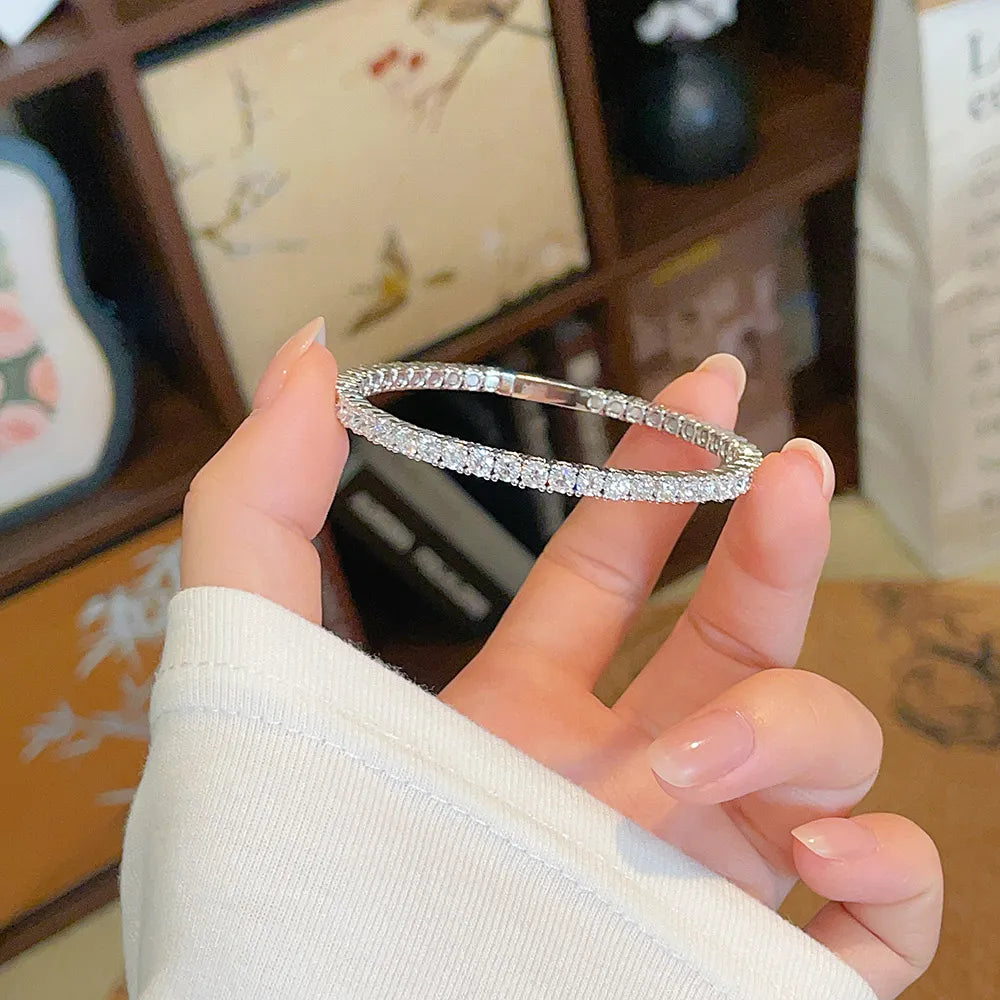 Statement Round-Cut Lab-Grown Diamond Bangle in 18K White Gold