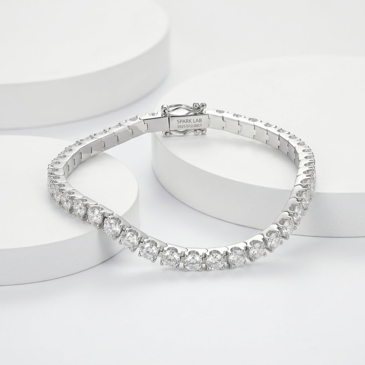 Thick Sterling Silver Tennis Bracelet（18K White Gold Plated）