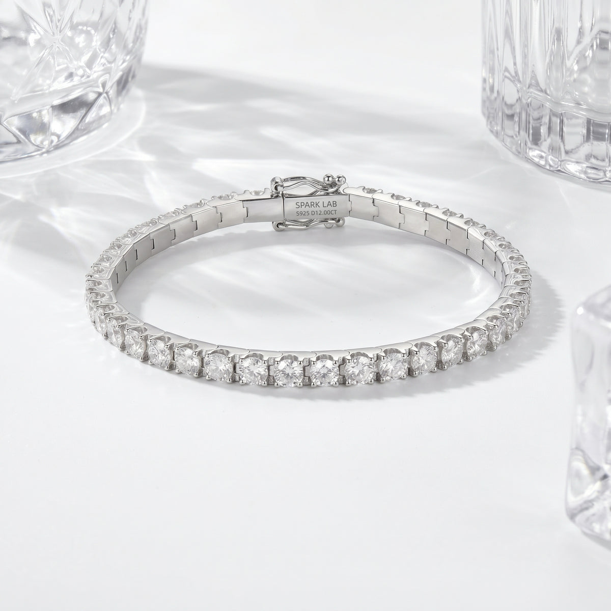 Thick Sterling Silver Tennis Bracelet（18K White Gold Plated）