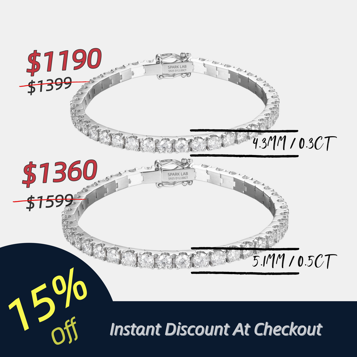 Thick Sterling Silver Tennis Bracelet（18K White Gold Plated）