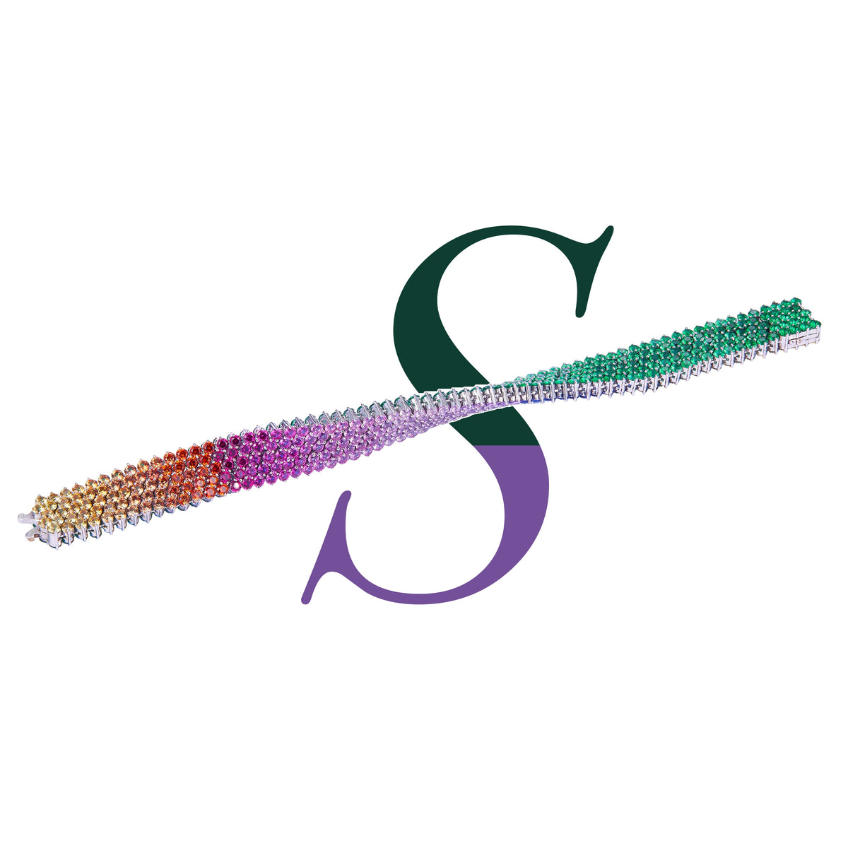 Chromatic Eden reversible emerald and multicolored sapphire bracelet laid diagonally