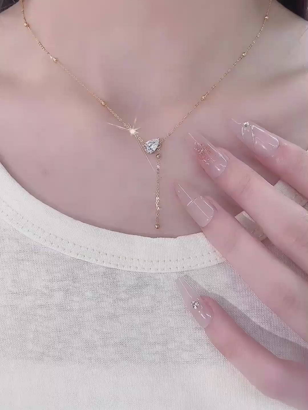 0.68 ct Celestial Pear-Cut Lab-Grown Diamond Necklace in 18K Yellow Gold – APYN0021-Y video