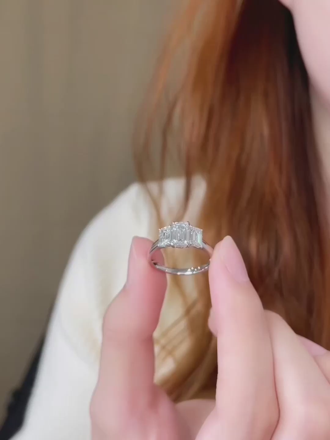 1.03 ct Four-Prong Emerald-Cut Lab-Grown Diamond Three-Stone Ring in PT950 Platinum – APYFR0255-PT video
