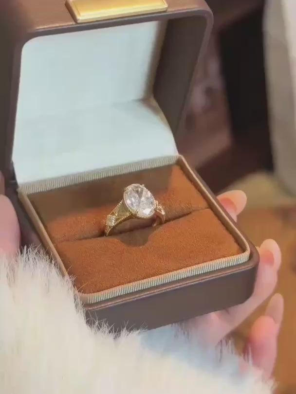 4.04 ct Vintage Oval-Cut Lab-Grown Diamond Ring in 18K Yellow Gold – APYFR0390-Y video