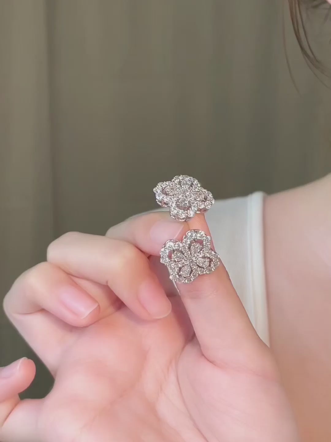 3.63 ctw Four-Leaf Clover Mixed-Cut Lab-Grown Diamond Earrings in 18K White Gold