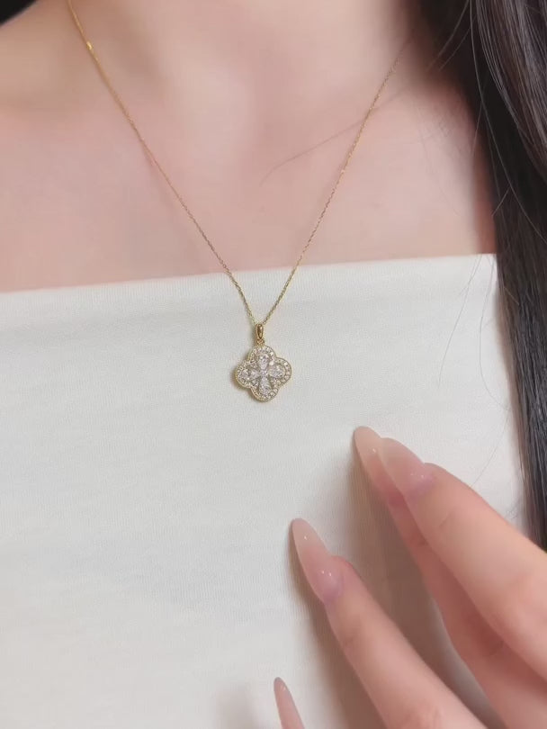 0.99 ctw Four-Leaf Clover Pavé Mixed-Cut Lab-Grown Diamond Necklace in 18K Yellow Gold video