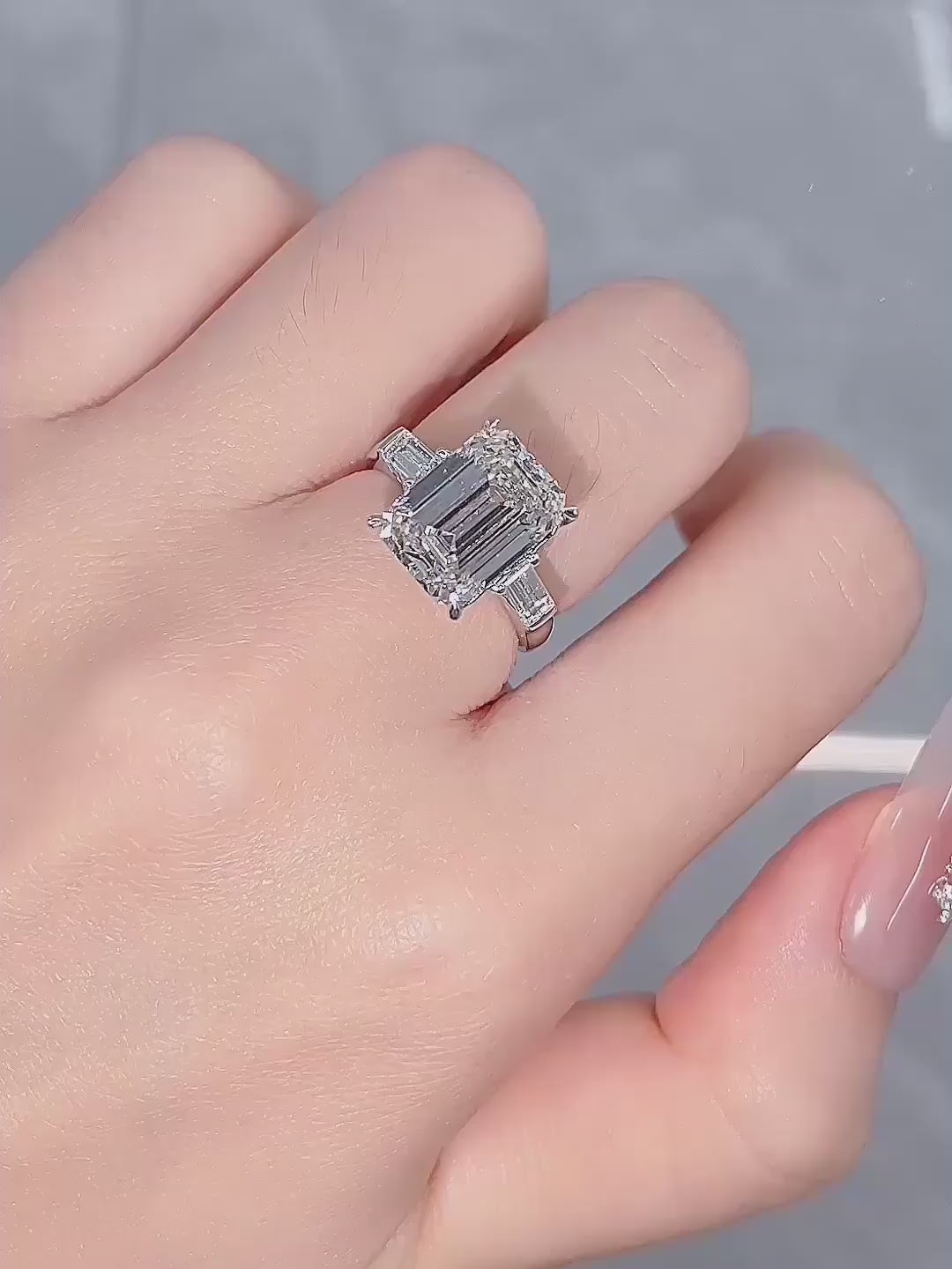 5.03 ct Four-Prong Emerald-Cut Lab-Grown Diamond Ring in PT950 Platinum – APYFR0042-PT video