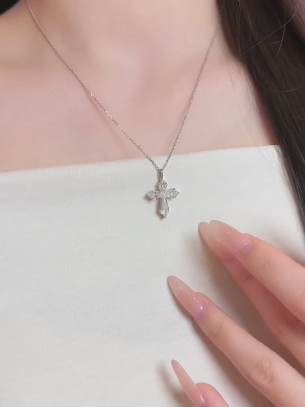 1.23 ctw Cross Adjustable Pear-Cut Lab-Grown Diamond Necklace in 18K White Gold video