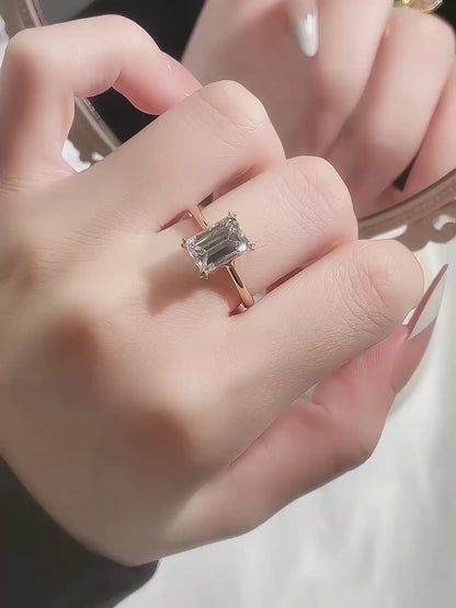 3.06 ct Minimalist Four-Prong Emerald-Cut Lab-Grown Diamond Ring in 18K Yellow Gold – APYFR0197-Y video