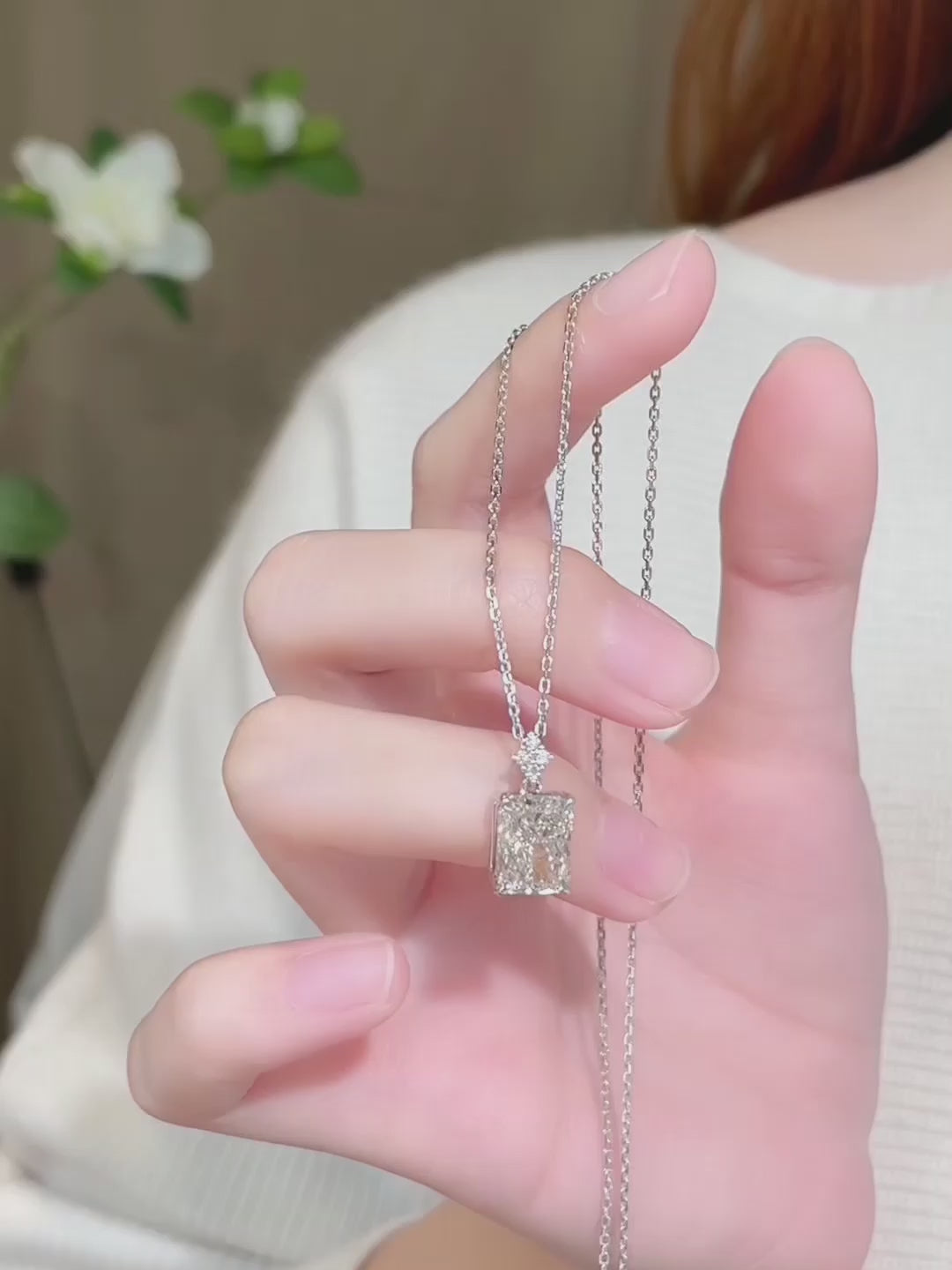 3.01 ct Minimalist Four-Prong Radiant-Cut Lab-Grown Diamond Necklace in 18K White Gold video