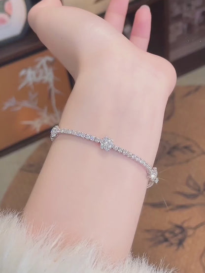4.31 ctw Floral Round-Cut Lab-Grown Diamond Bracelet in 18K White Gold