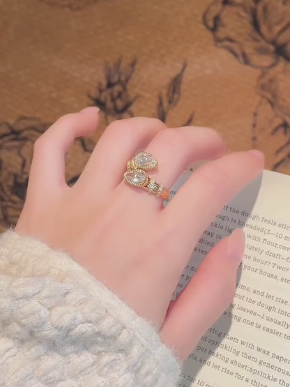 2.21 ctw Vintage Pear-Cut Lab-Grown Diamond Open Ring in 18K Yellow Gold video
