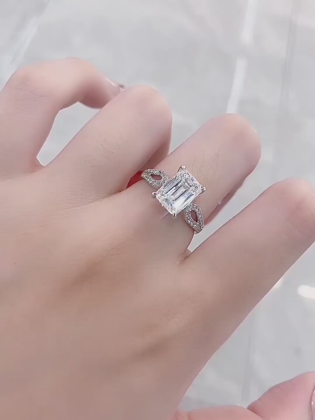 3.03 ct Minimalist Four-Prong Emerald-Cut Lab-Grown Diamond Ring in PT950 Platinum – APYFR0080-PT video
