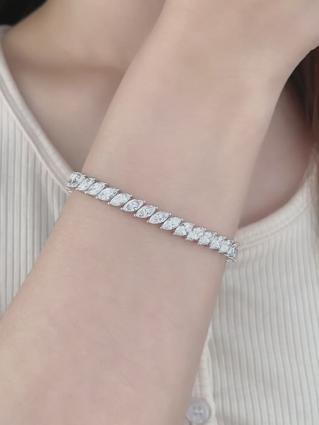 12.15 ctw Celestial Marquise-Cut Lab-Grown Diamond Bracelet in 18K White Gold