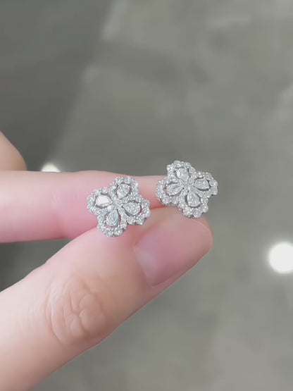 1.04 ctw Four-Leaf Clover Mixed-Cut Lab-Grown Diamond Earrings in 18K White Gold