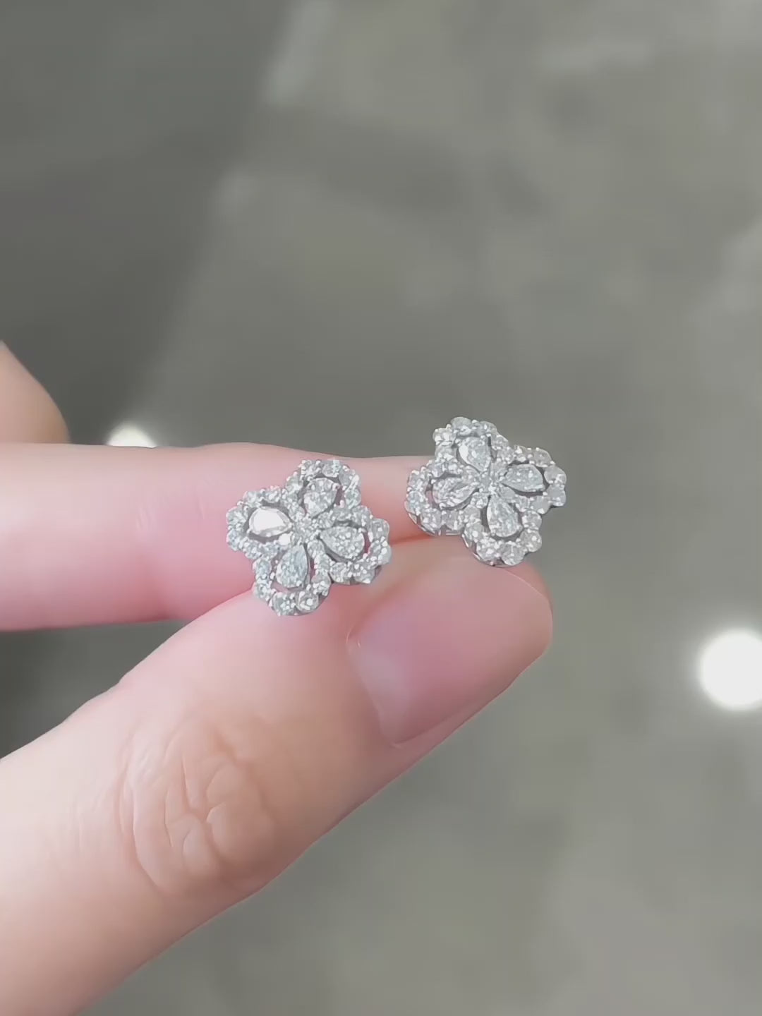 1.04 ctw Four-Leaf Clover Mixed-Cut Lab-Grown Diamond Earrings in 18K White Gold