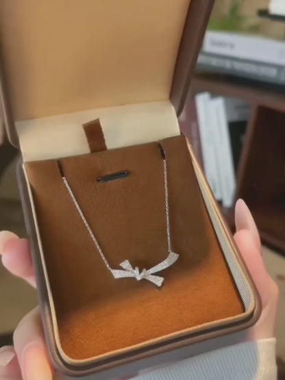 0.35 ctw Bow Round-Cut Lab-Grown Diamond Necklace in 18K White Gold video