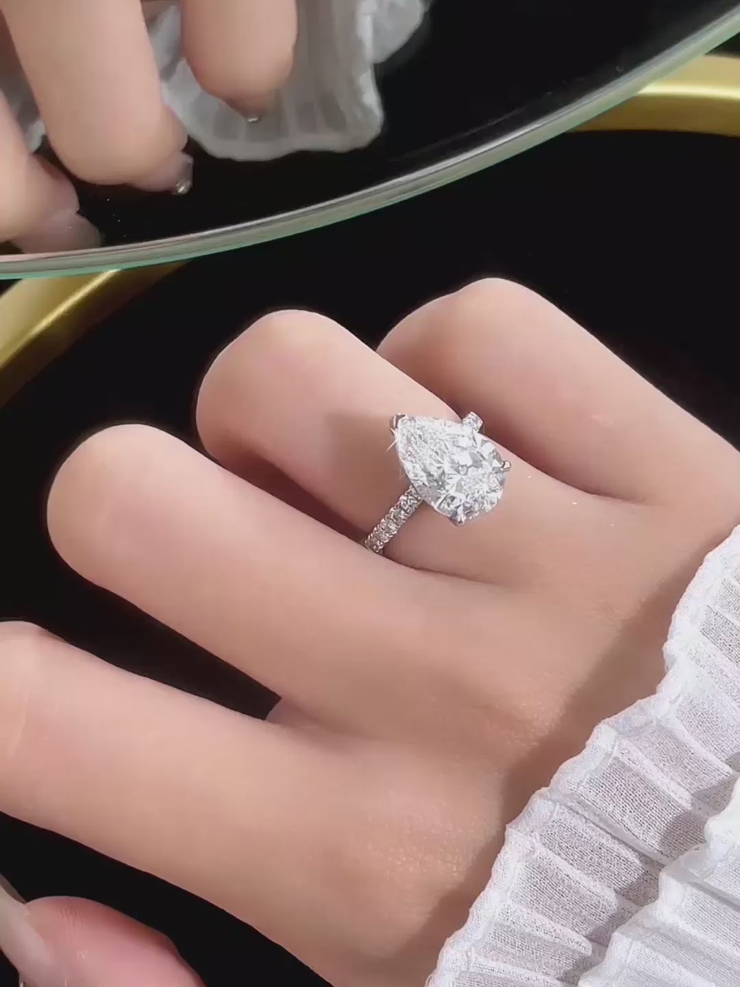 5.5 ct Statement Three-Prong Pear-Cut Lab-Grown Diamond Ring in PT950 Platinum – APYFR0156-PT video