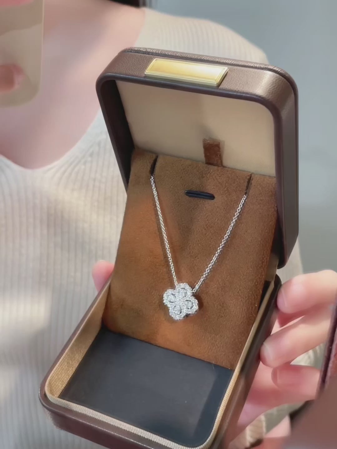 1.14 ctw Four-Leaf Clover Mixed-Cut Lab-Grown Diamond Necklace in 18K White Gold video