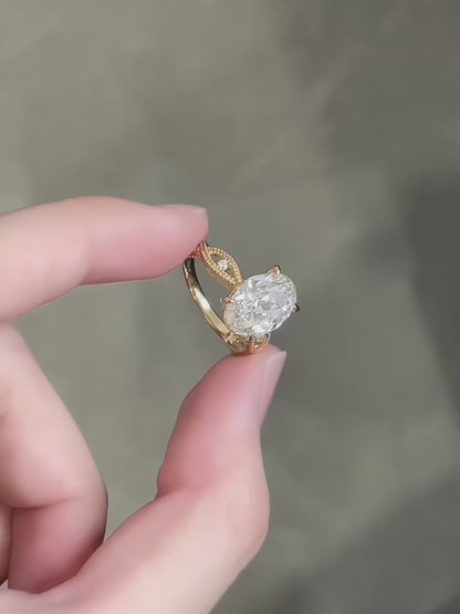 3.52 ct Botanical Four-Prong Round-Cut Lab-Grown Diamond Ring in 18K Yellow Gold video