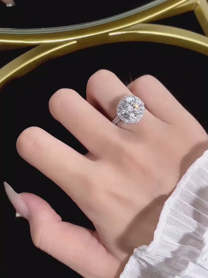 5.06 ct Statement Four-Prong Round-Cut Lab-Grown Diamond Halo Ring in PT950 Platinum video