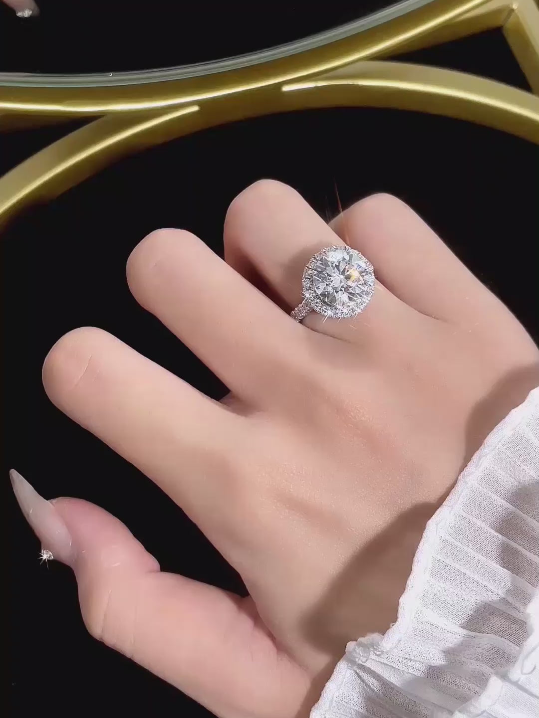 5.06 ct Statement Four-Prong Round-Cut Lab-Grown Diamond Halo Ring in PT950 Platinum video