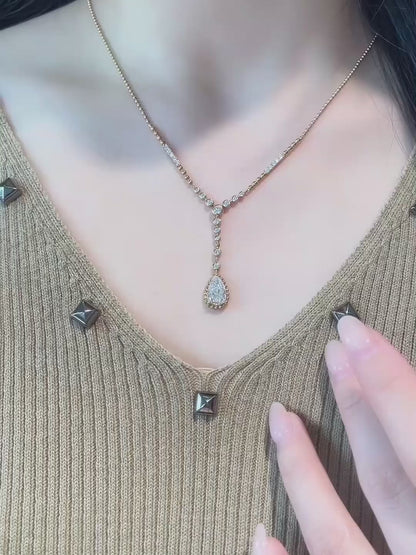 1.01 ct Minimalist Adjustable Pear-Cut Lab-Grown Diamond Necklace in 18K Yellow Gold – APYN0039-Y video