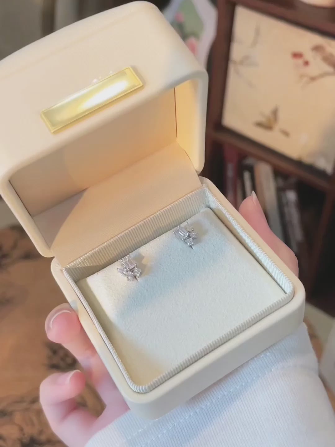 0.57 ctw Geometric Cluster Emerald-Cut Lab-Grown Diamond Earrings in 18K White Gold