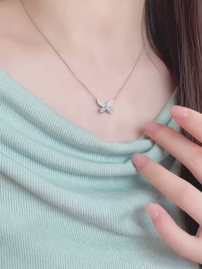 0.12 ct Butterfly Adjustable Mixed-Cut Lab-Grown Diamond Necklace in 18K White Gold – APYN0178-W video