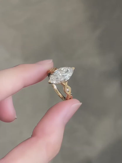 3.04 ct Celestial Four-Prong Marquise-Cut Lab-Grown Diamond Ring in 18K Yellow Gold video