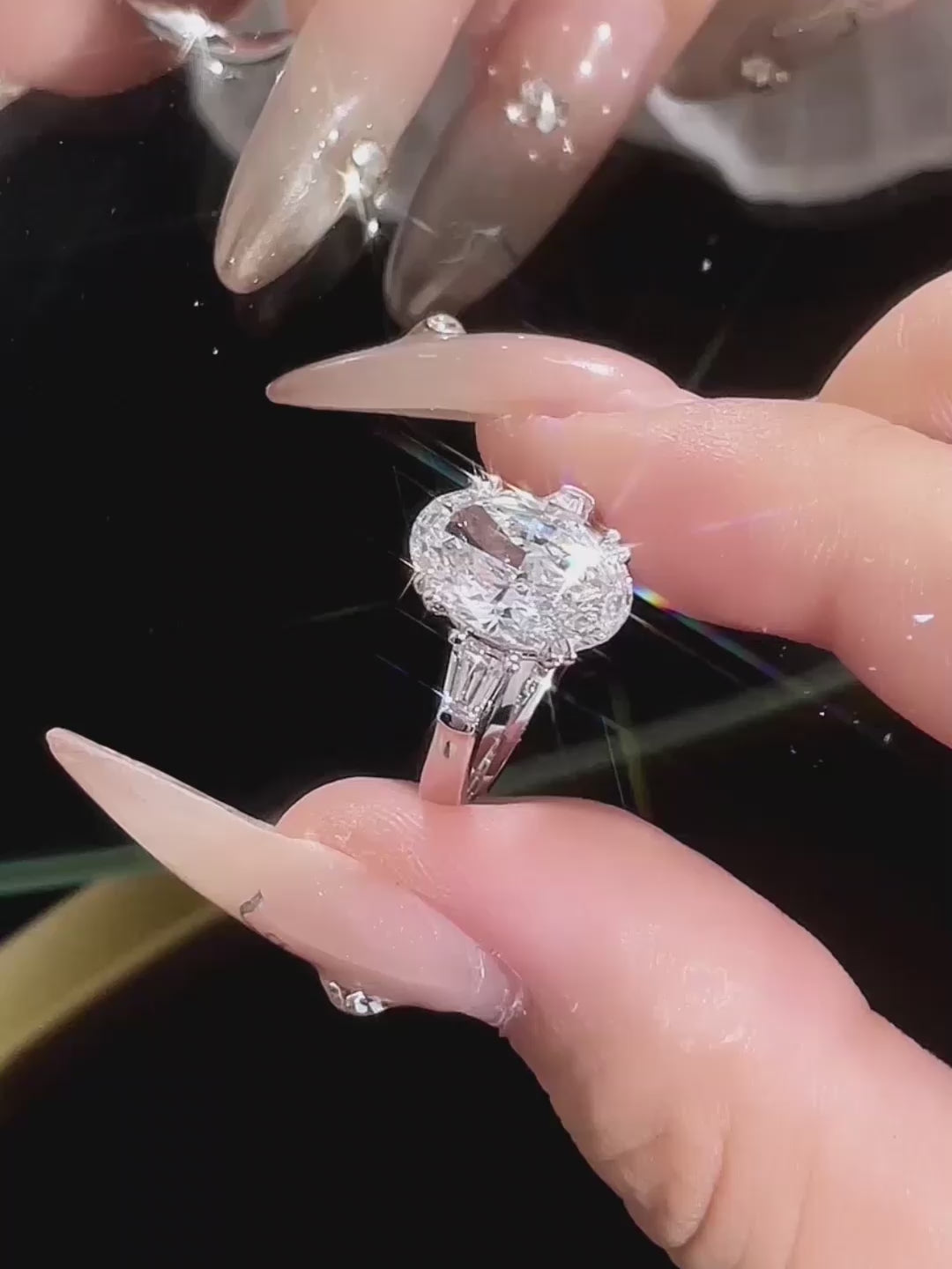 2.24 ct Four-Prong Oval-Cut Lab-Grown Diamond Three-Stone Ring in PT950 Platinum video
