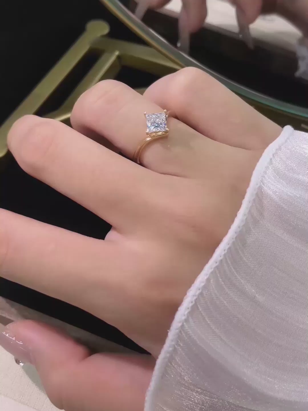 1.03 ct Geometric Four-Prong Princess-Cut Lab-Grown Diamond Ring in 18K Yellow Gold video