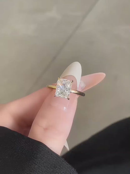 3.09 ct Minimalist Four-Prong Radiant-Cut Lab-Grown Diamond Ring in 18K Yellow Gold video