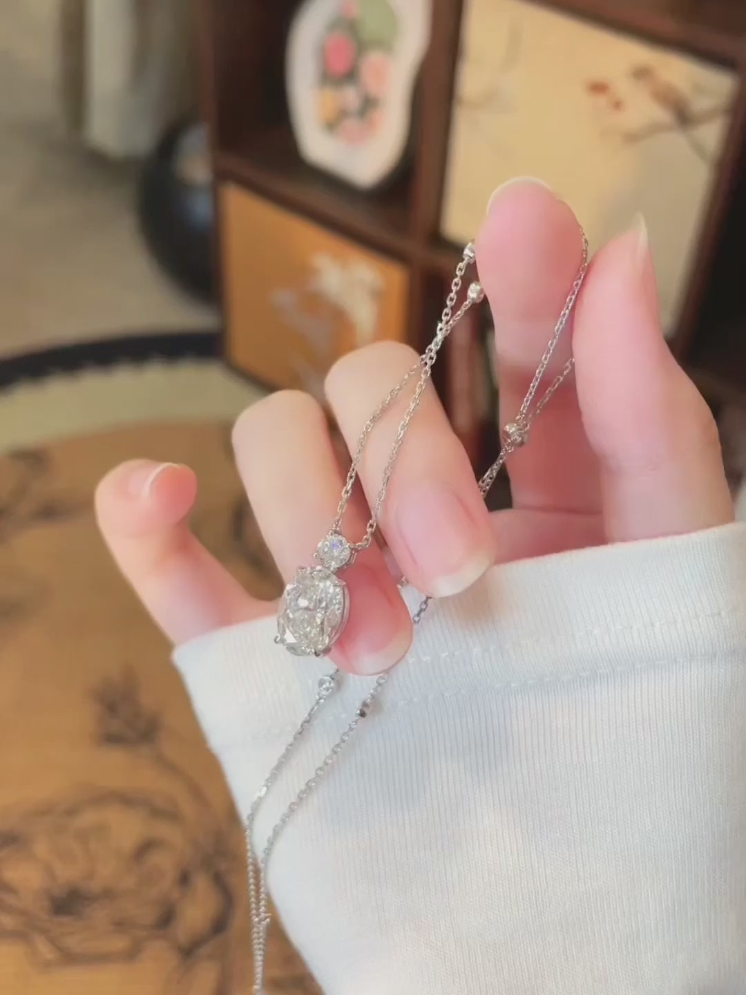 3.1 ct Minimalist Adjustable Round-Cut Lab-Grown Diamond Necklace in 18K White Gold video