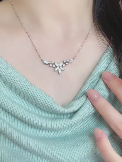 2.62 ctw Floral Adjustable Marquise-Cut Lab-Grown Diamond Necklace in 18K White Gold video