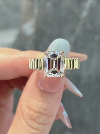 3.07 ct Minimalist Emerald-Cut Lab-Grown Diamond Ring in 18K Yellow Gold – APYFR0074-Y video