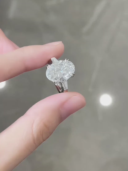 5.04 ct Oval-Cut Lab-Grown Diamond Three-Stone Ring in 18K White Gold – APYFR0143-W video