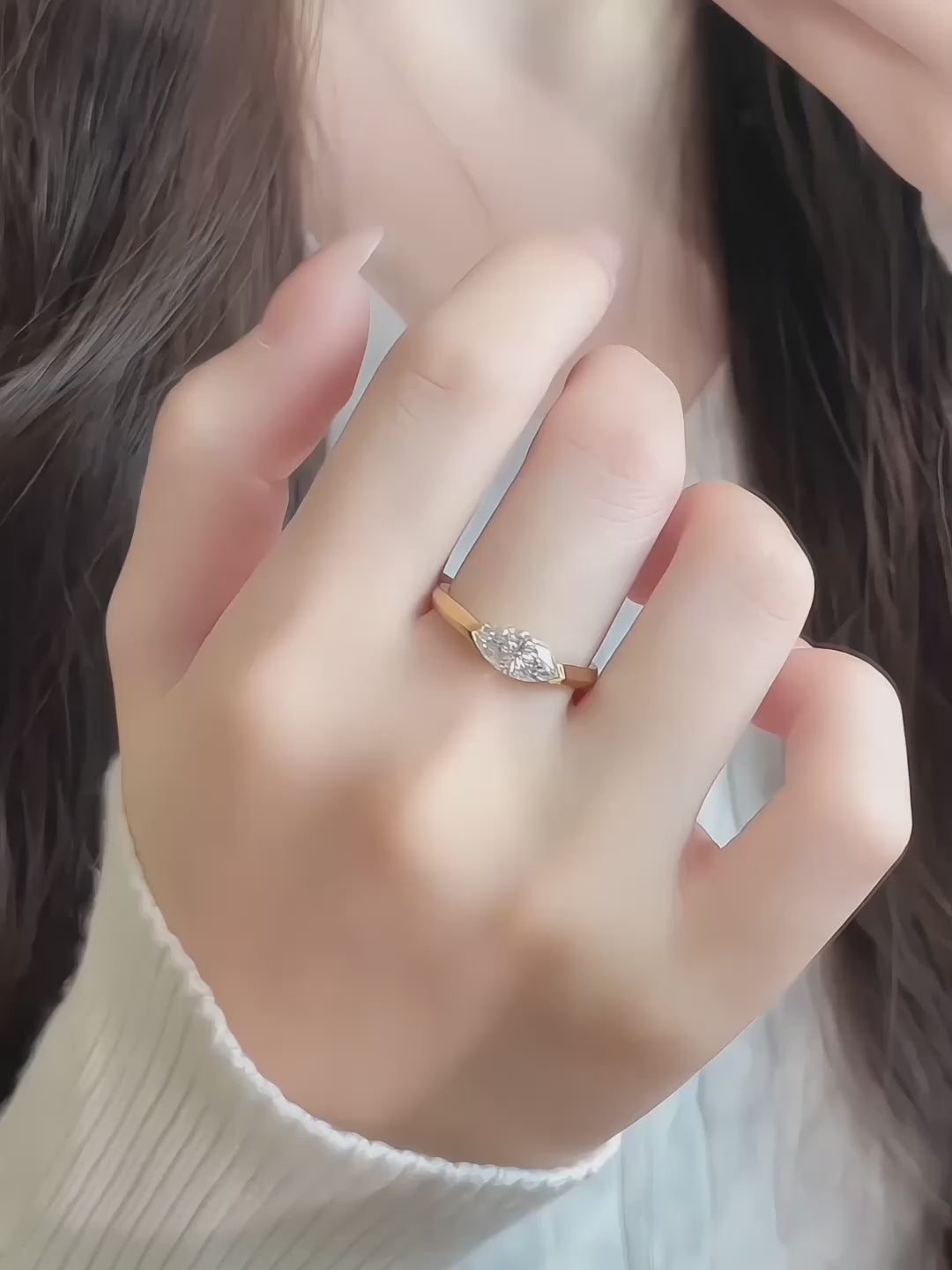 0.8 ct Minimalist Marquise-Cut Lab-Grown Diamond Ring in 18K Yellow Gold – APYFR0249-Y video