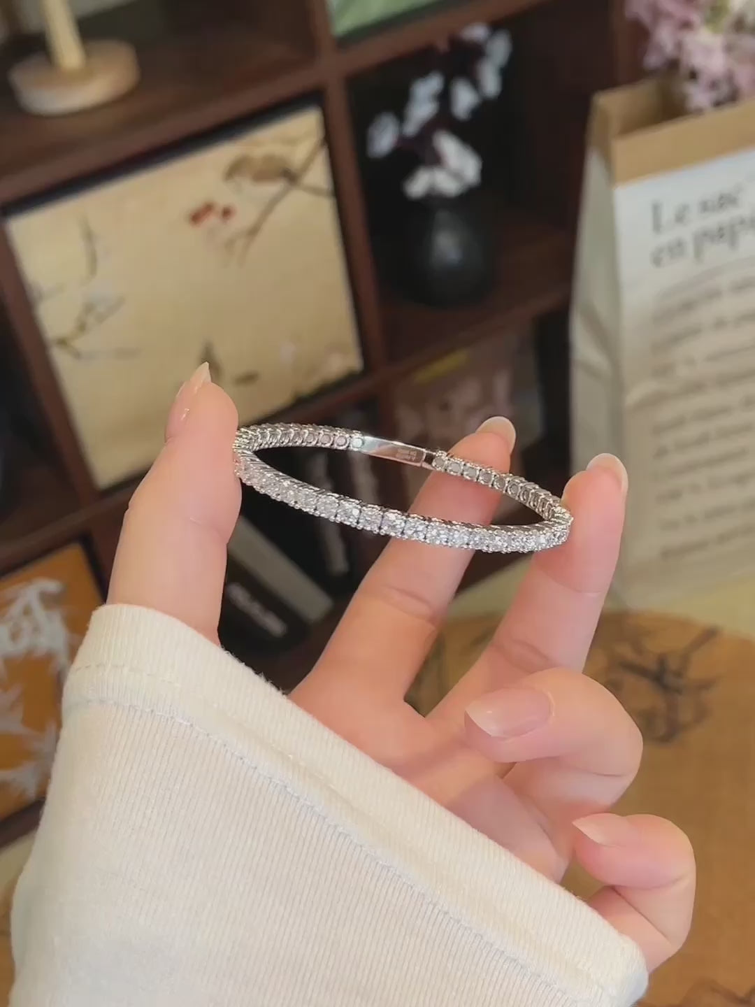Statement Round-Cut Lab-Grown Diamond Bangle in 18K White Gold video