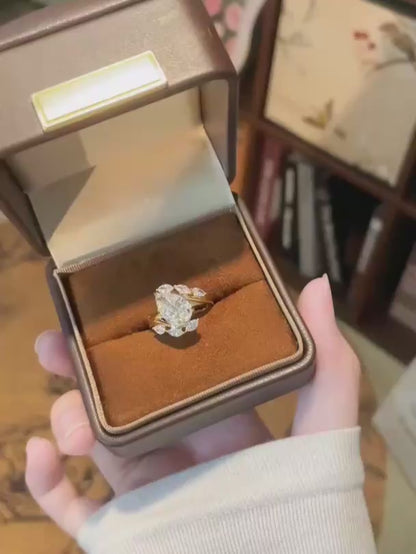 3.19 ct Botanical Pear-Cut Lab-Grown Diamond Ring in 18K Yellow Gold video