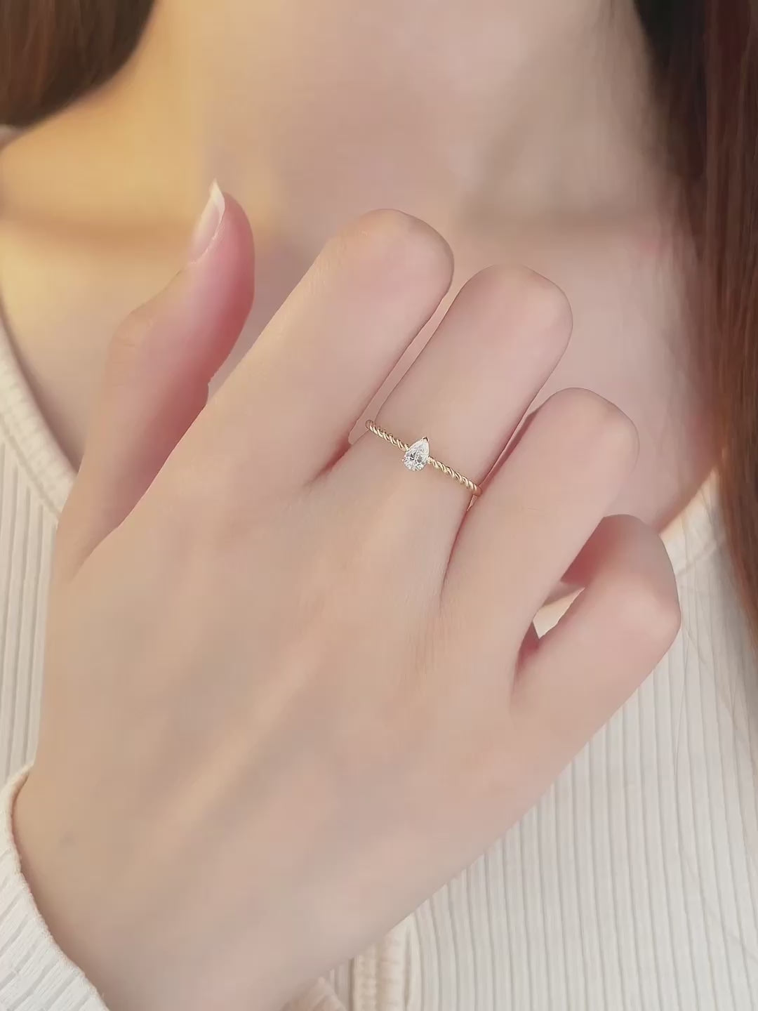 0.15 ct Minimalist Three-Prong Pear-Cut Lab-Grown Diamond Ring in 18K Yellow Gold video