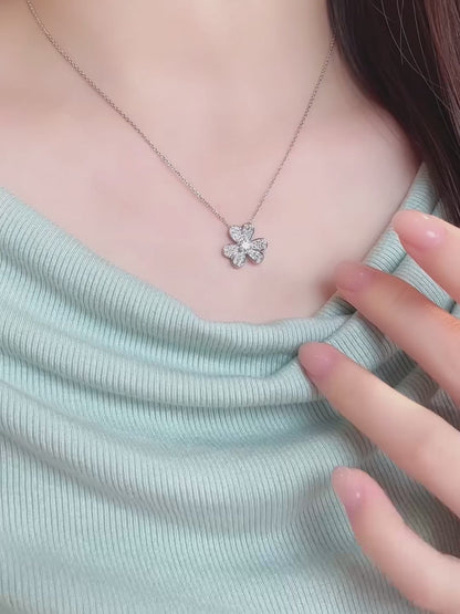 0.17 ct Four-Leaf Clover Round-Cut Lab-Grown Diamond Necklace in 18K White Gold – APYN0177-W video